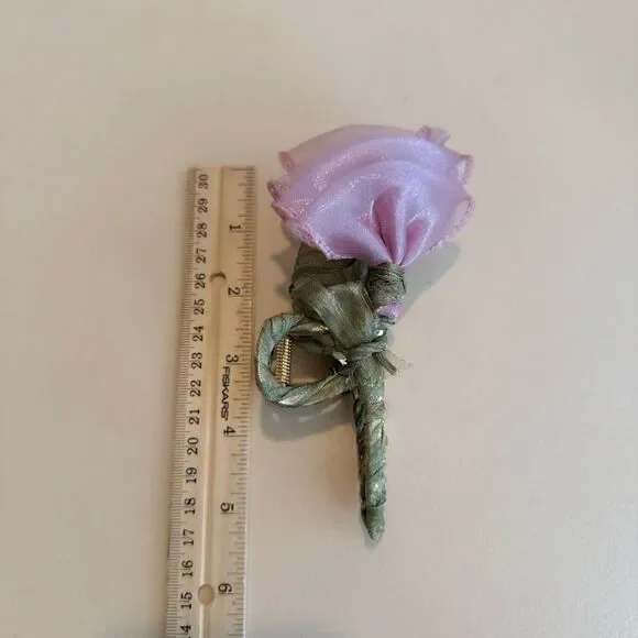 Anthropologie Pink and Green Floral Hair Clip - Picture 4 of 4